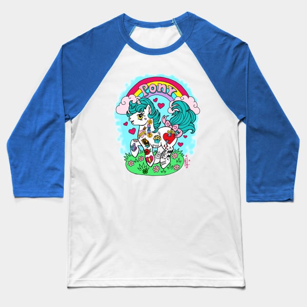 Tat Pony Baseball T-Shirt by Luckyponytattoo